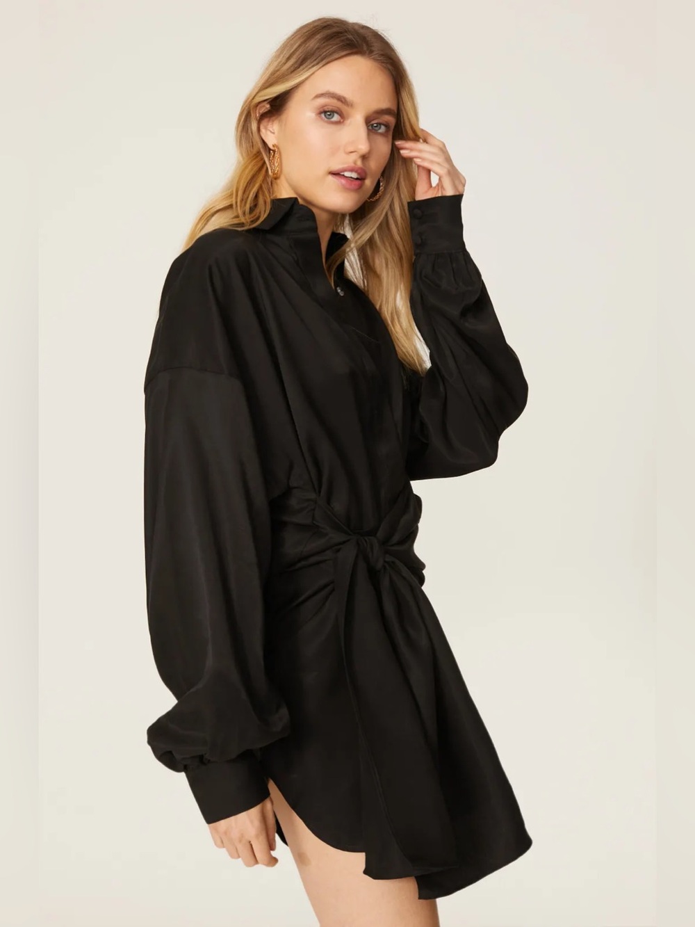 Nonchalant Label Revolve Dafne Front Tie Dress XS Solid Black Long Sleeve Artsy🌺